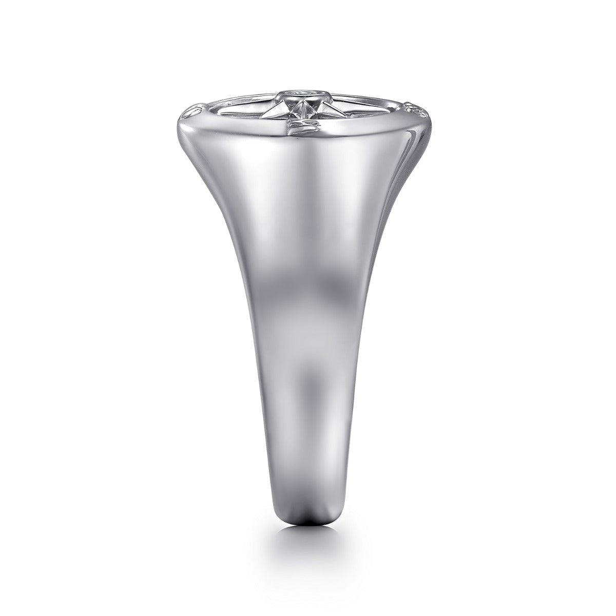 925 Sterling Silver Diamond Signet Mens Ring in High Polished Finish