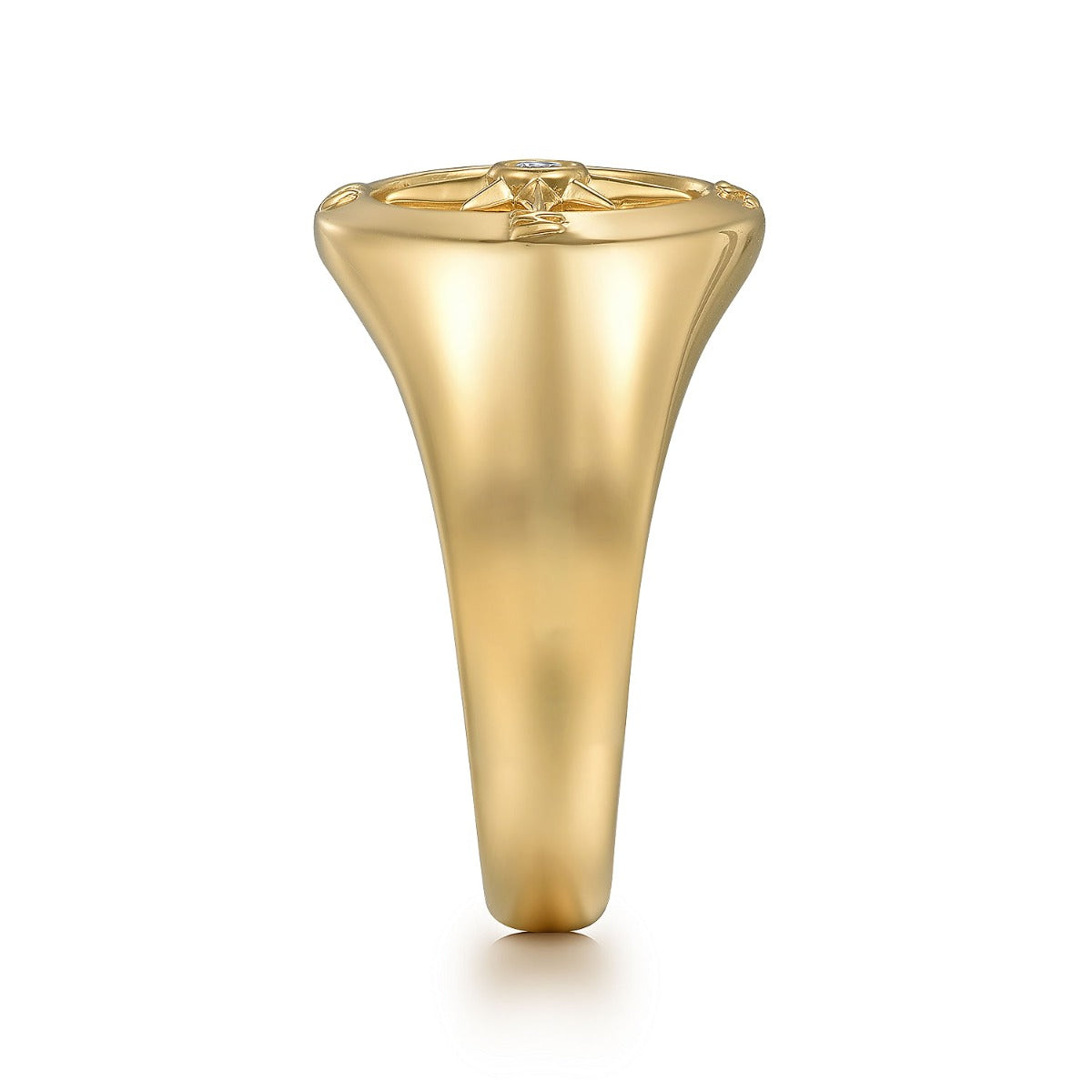 14K Yellow Gold Diamond Signet Mens Ring in High Polished Finish