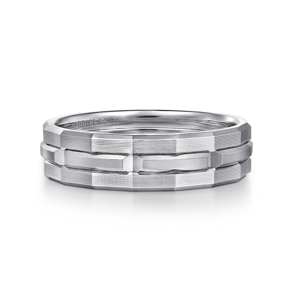 14K White Gold 6mm Men's Ring Brush Finish in Satin Finish