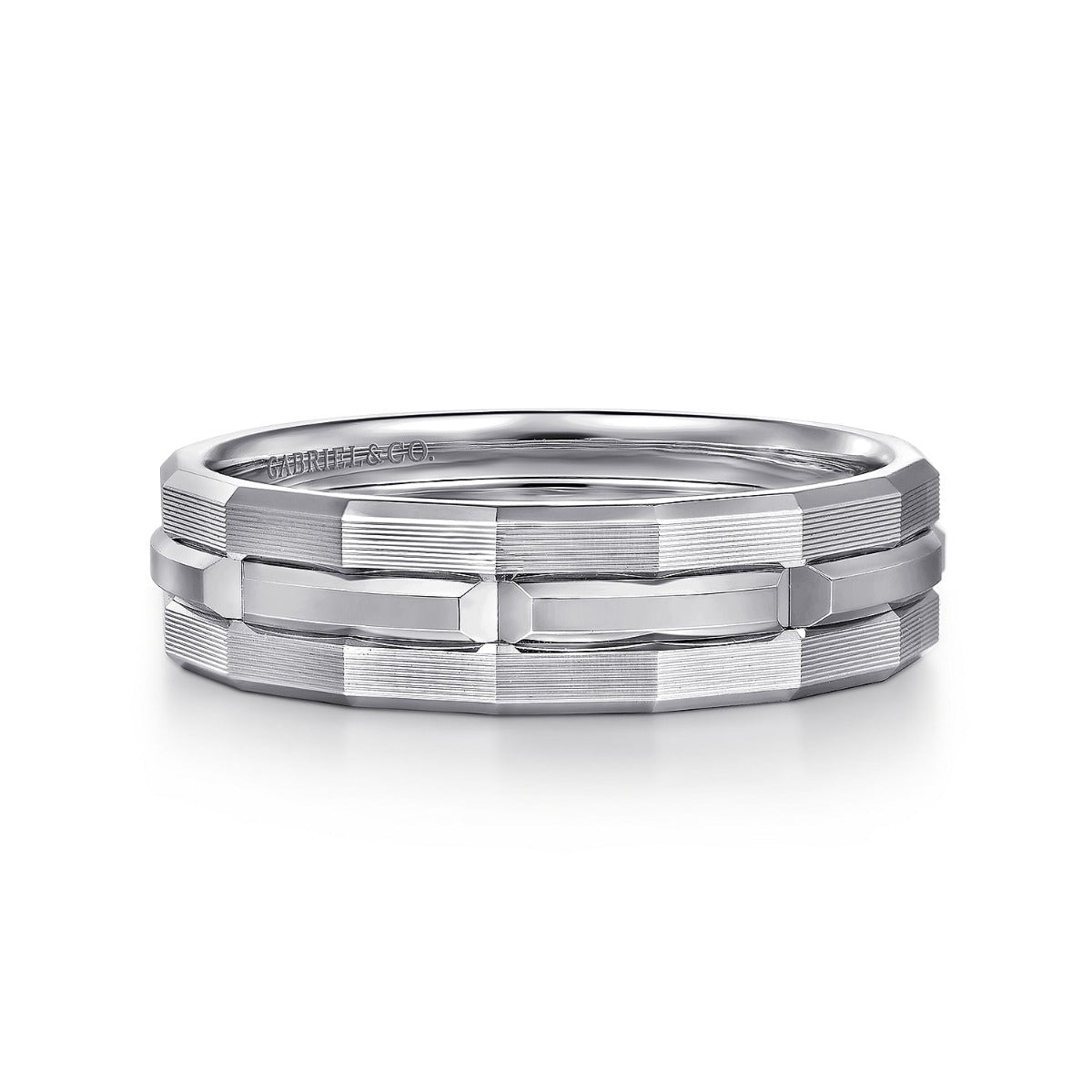 14K White Gold 6mm Men's Ring Brush Finish in Satin Finish
