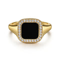 14K Yellow Gold Diamond and Onyx Mens Ring in High Polished Finish