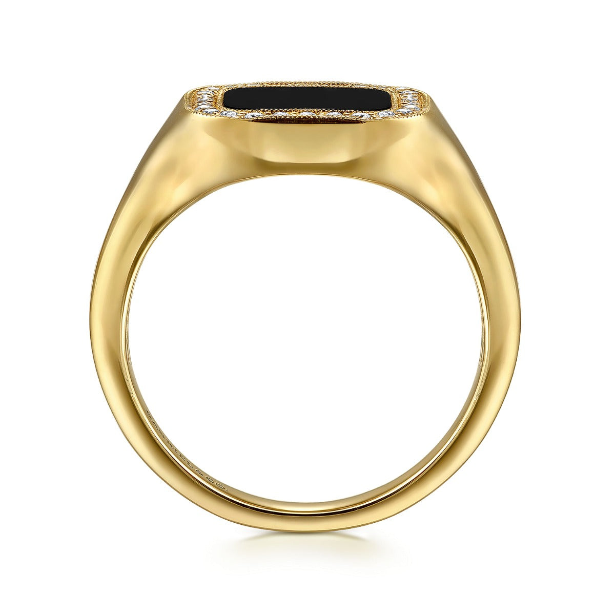 14K Yellow Gold Diamond and Onyx Mens Ring in High Polished Finish