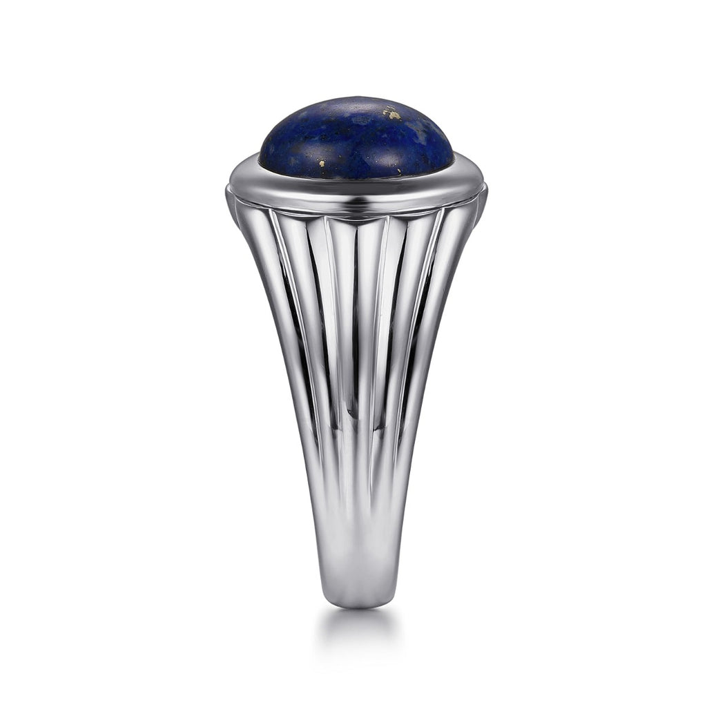 Wide 925 Sterling Silver Lapis Mens Ring in High Polished Finish