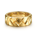 14K Yellow Gold 8mm Herringbone Mens Ring in Sand Blast