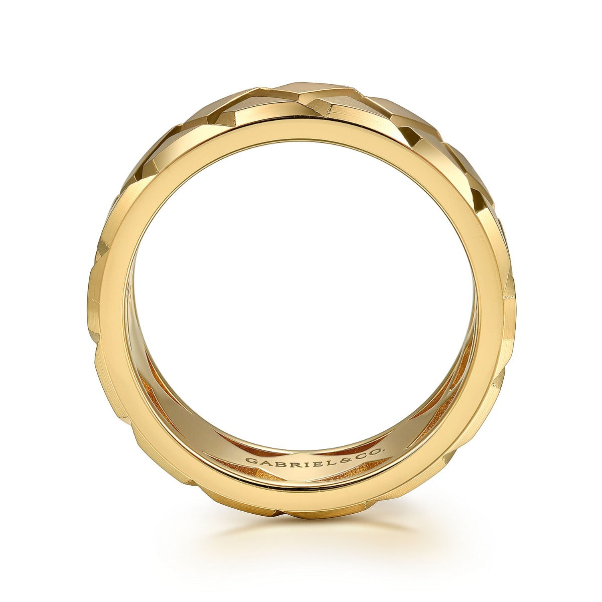 14K Yellow Gold 8mm Herringbone Mens Ring in Sand Blast