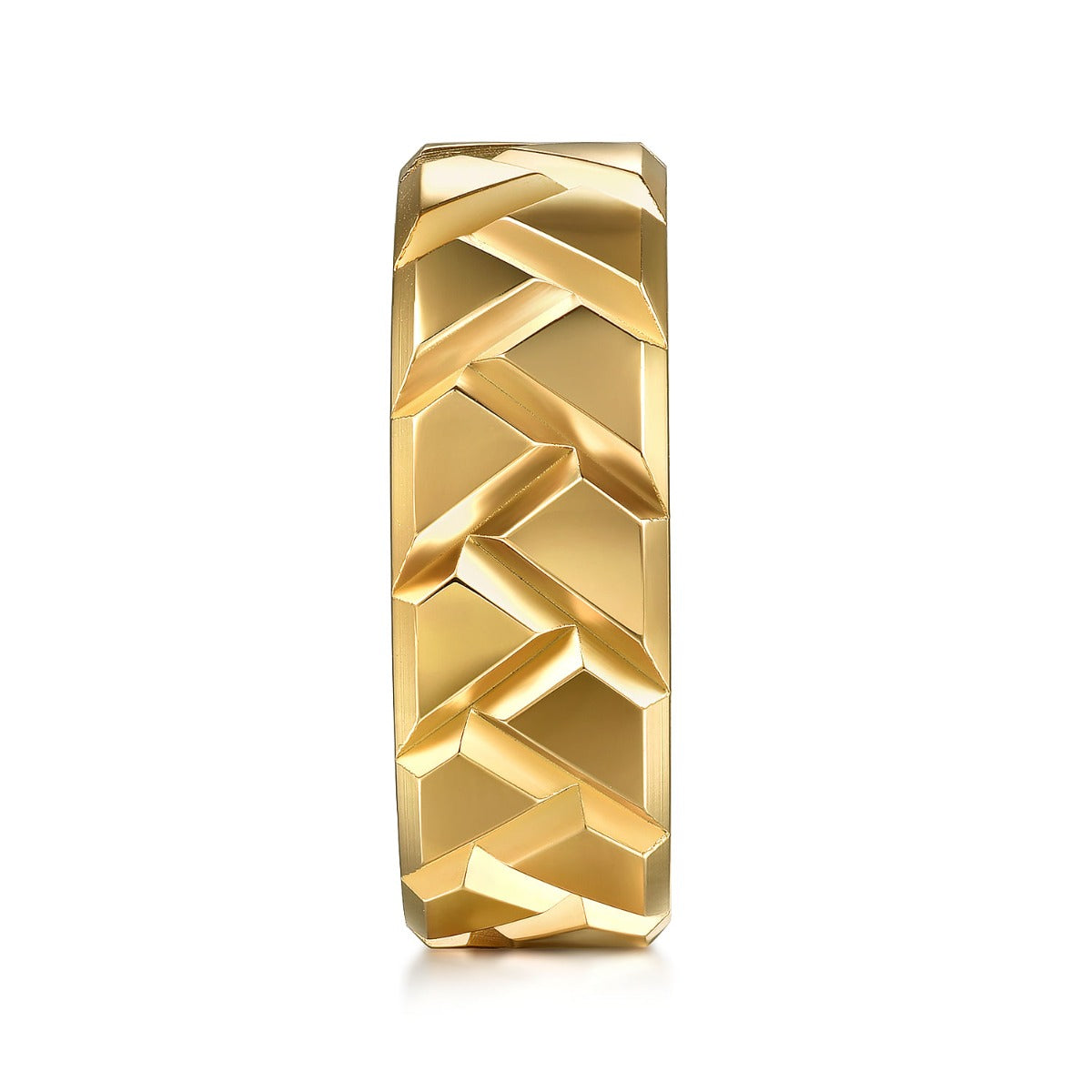 14K Yellow Gold 8mm Herringbone Mens Ring in Sand Blast