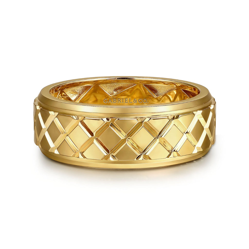 14K Yellow Gold 8mm Square Mens Ring in High Polished Finish
