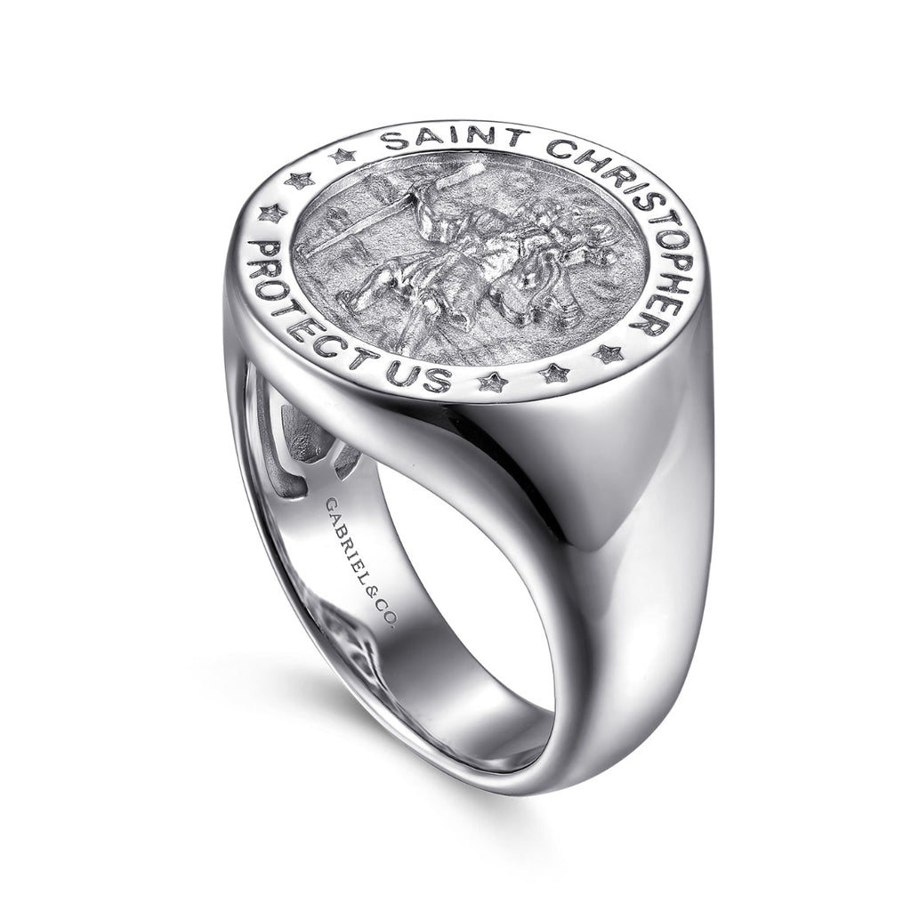 925 Sterling Silver Emboss Mens Signet Ring
