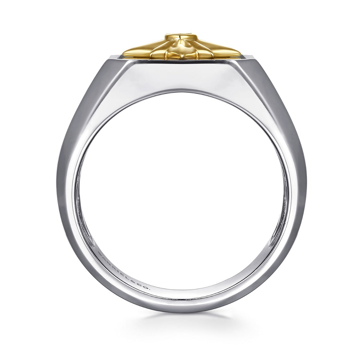 925 Sterling Silver and 14K Yellow Gold Startburst Mens Signet Ring