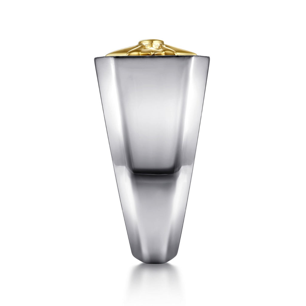 925 Sterling Silver and 14K Yellow Gold Startburst Mens Signet Ring