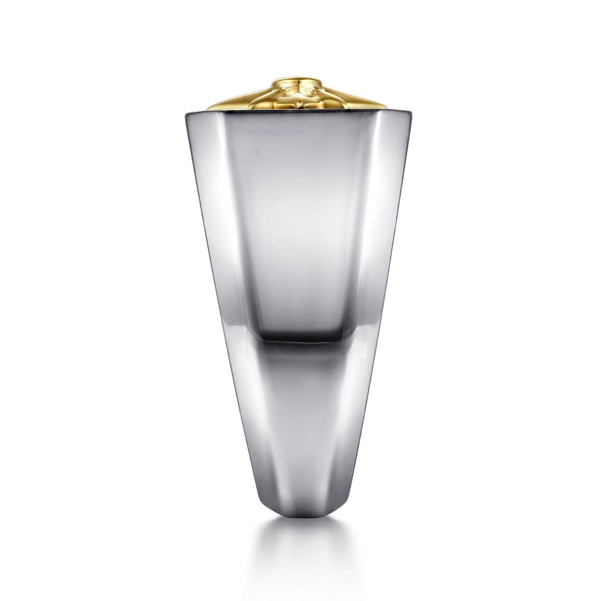 925 Sterling Silver and 14K Yellow Gold Startburst Mens Signet Ring