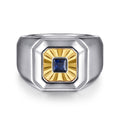 925 Sterling Silver and 14K Yellow Gold Sapphire Signet Ring