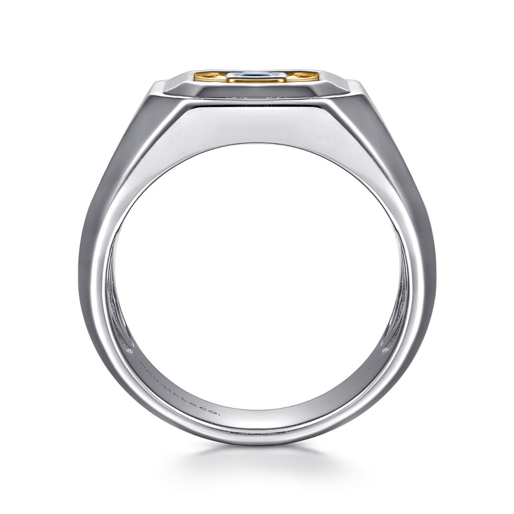 925 Sterling Silver and 14K Yellow Gold Sapphire Signet Ring