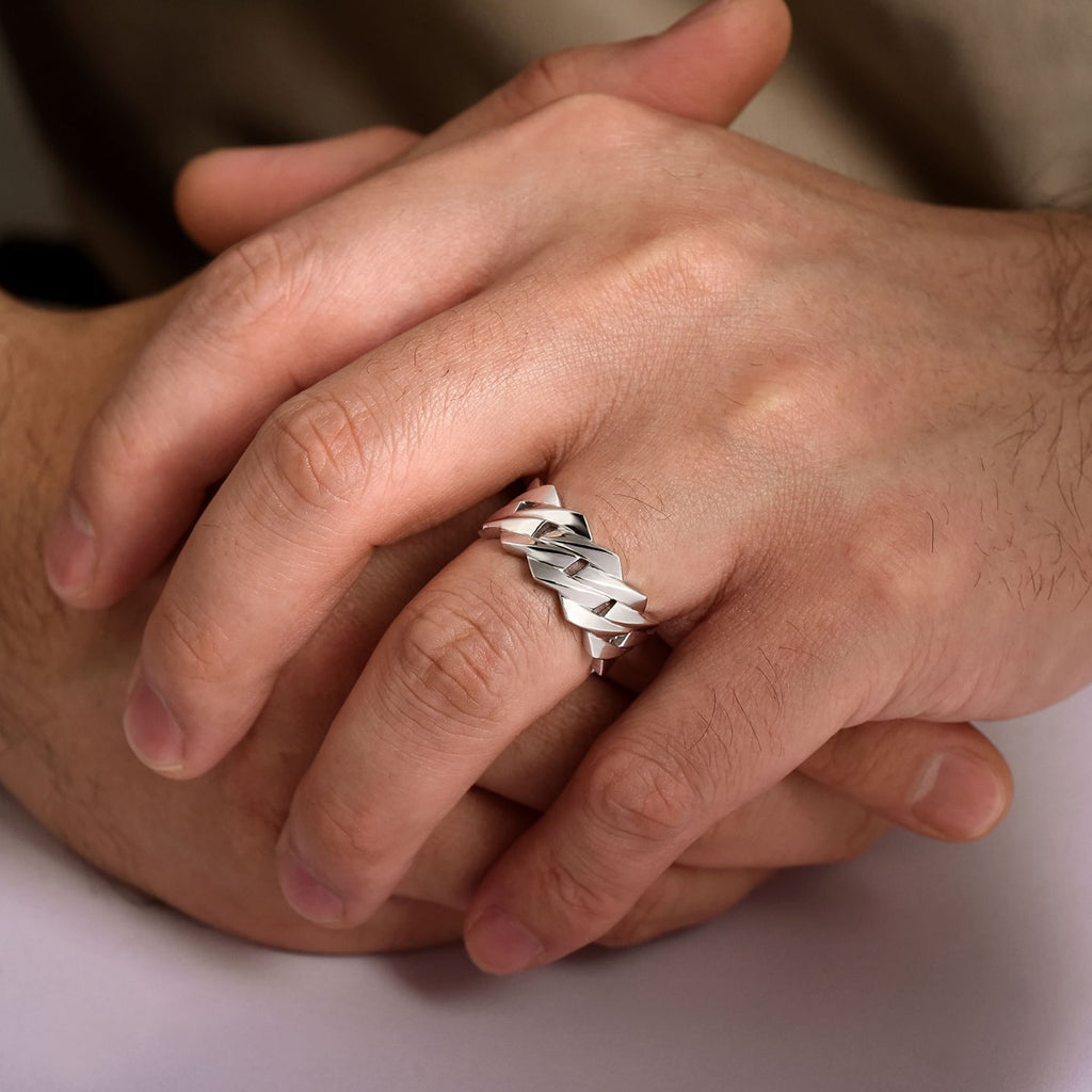 Wide 925 Sterling Silver Chain Link Band in High Polished Finish