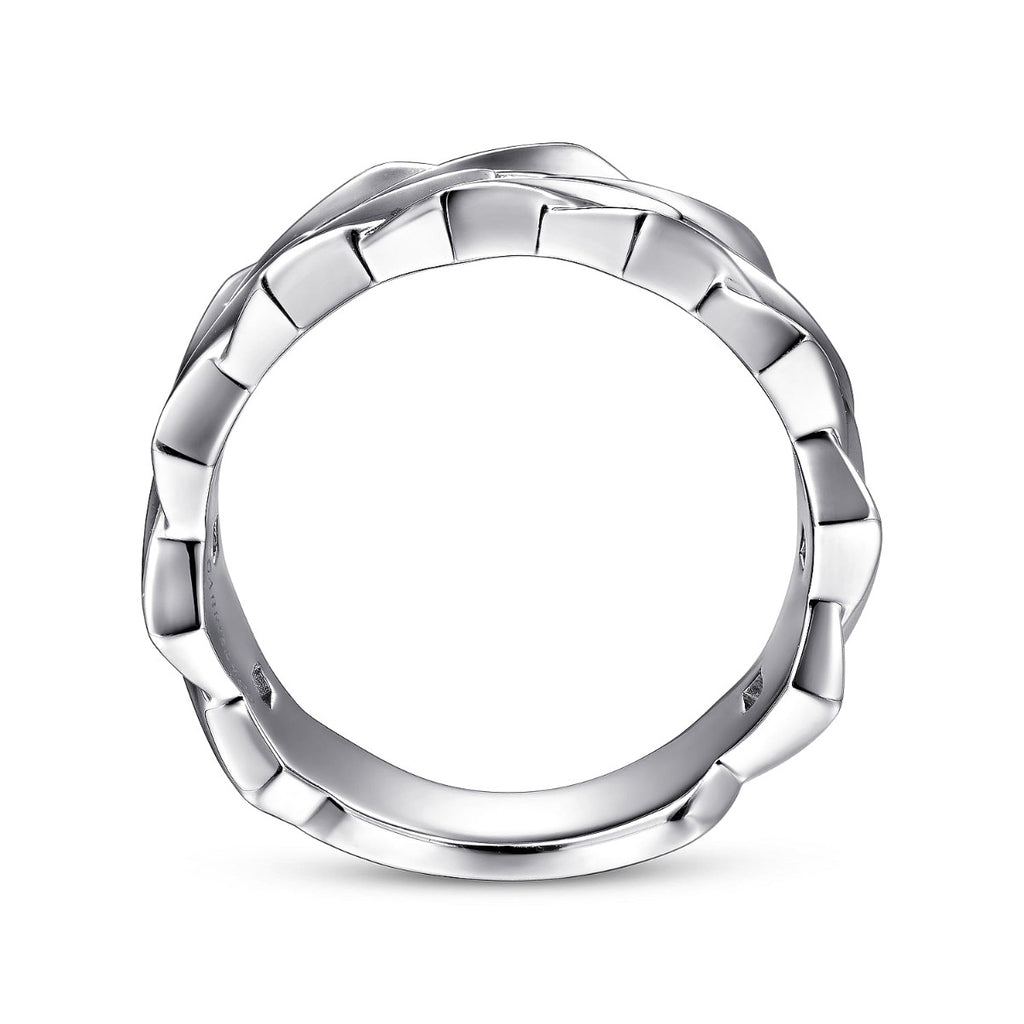 Wide 14K White Gold Chain Link Band in High Polished Finish