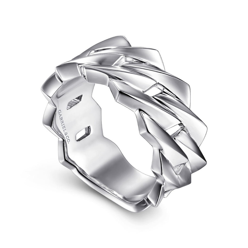 Wide 14K White Gold Chain Link Band in High Polished Finish