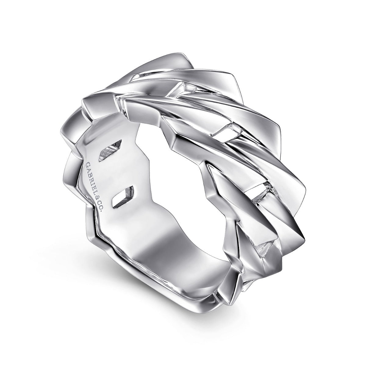Wide 14K White Gold Chain Link Band in High Polished Finish