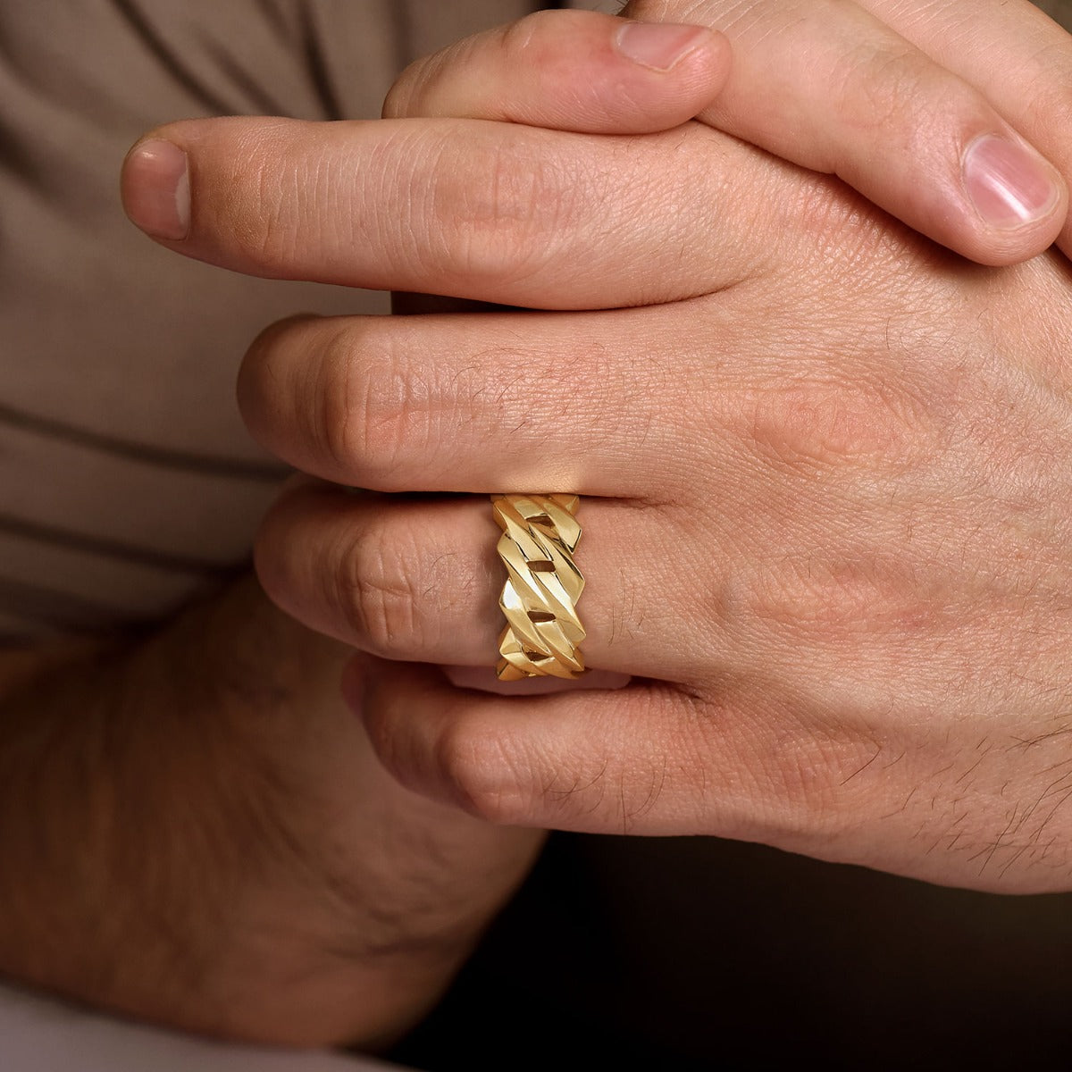 Wide 14K Yellow Gold Chain Link Band in High Polished Finish