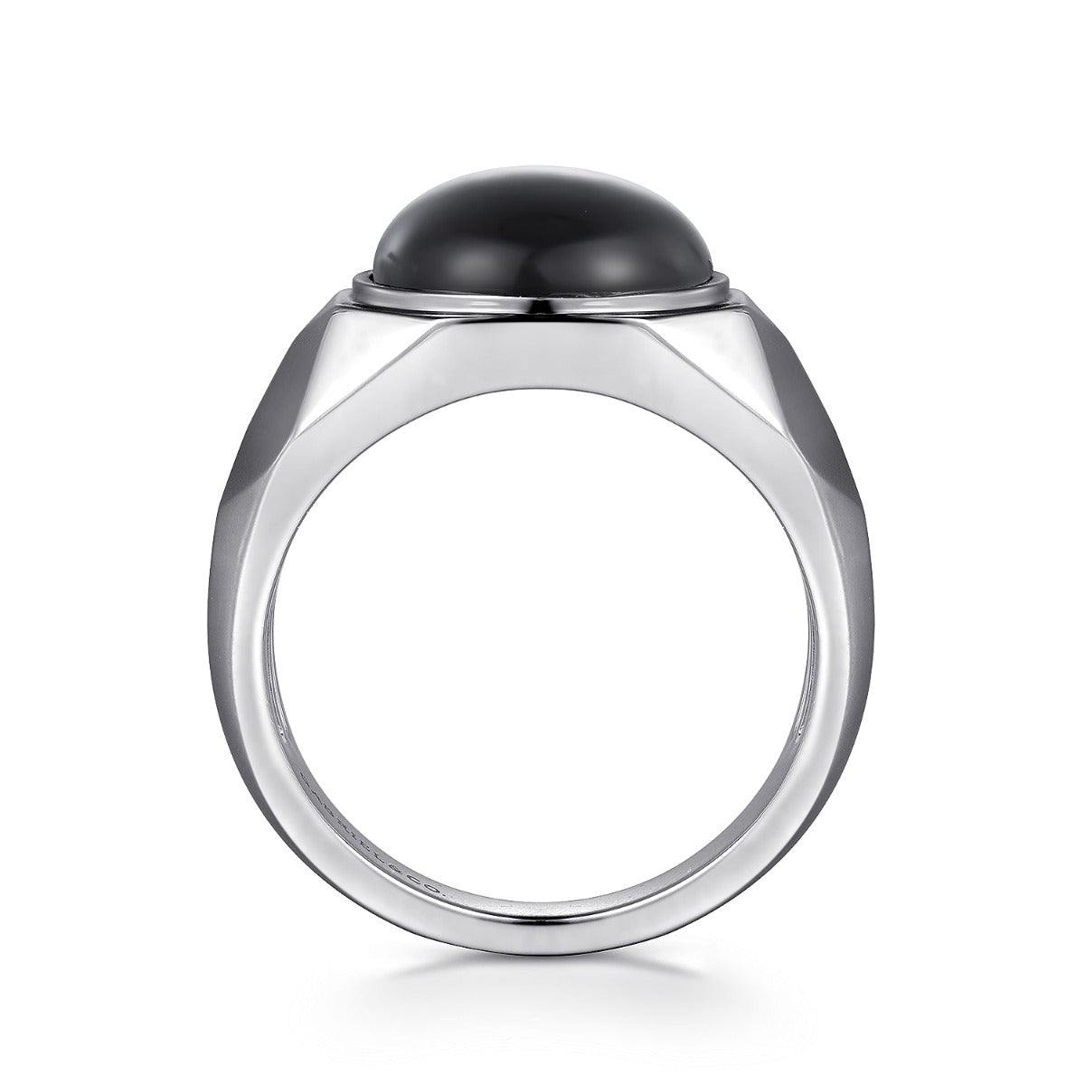 Wide 925 Sterling Silver Signet Ring with Black Onyx in High Polished Finish