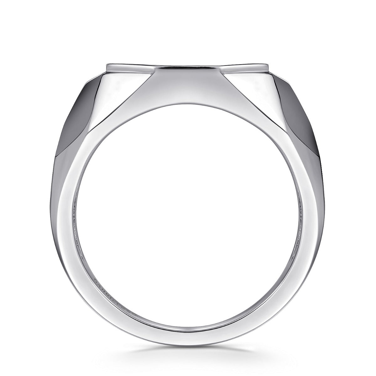 Wide 925 Sterling Silver Faceted Signet Ring with Black Spinel Pave in High Polished Finish