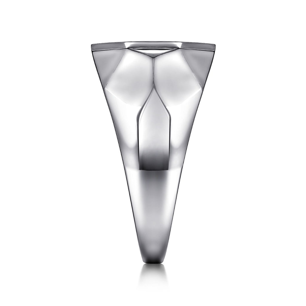 Wide 925 Sterling Silver Faceted Signet Ring with Black Spinel Pave in High Polished Finish