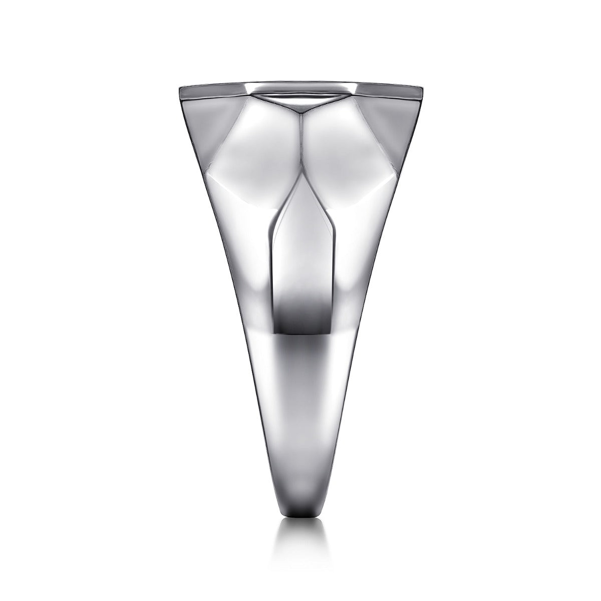 Wide 925 Sterling Silver Faceted Signet Ring with Black Spinel Pave in High Polished Finish