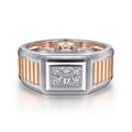 Wide 14K White-Rose Gold Ring with Pave Diamonds in High Polished Finish