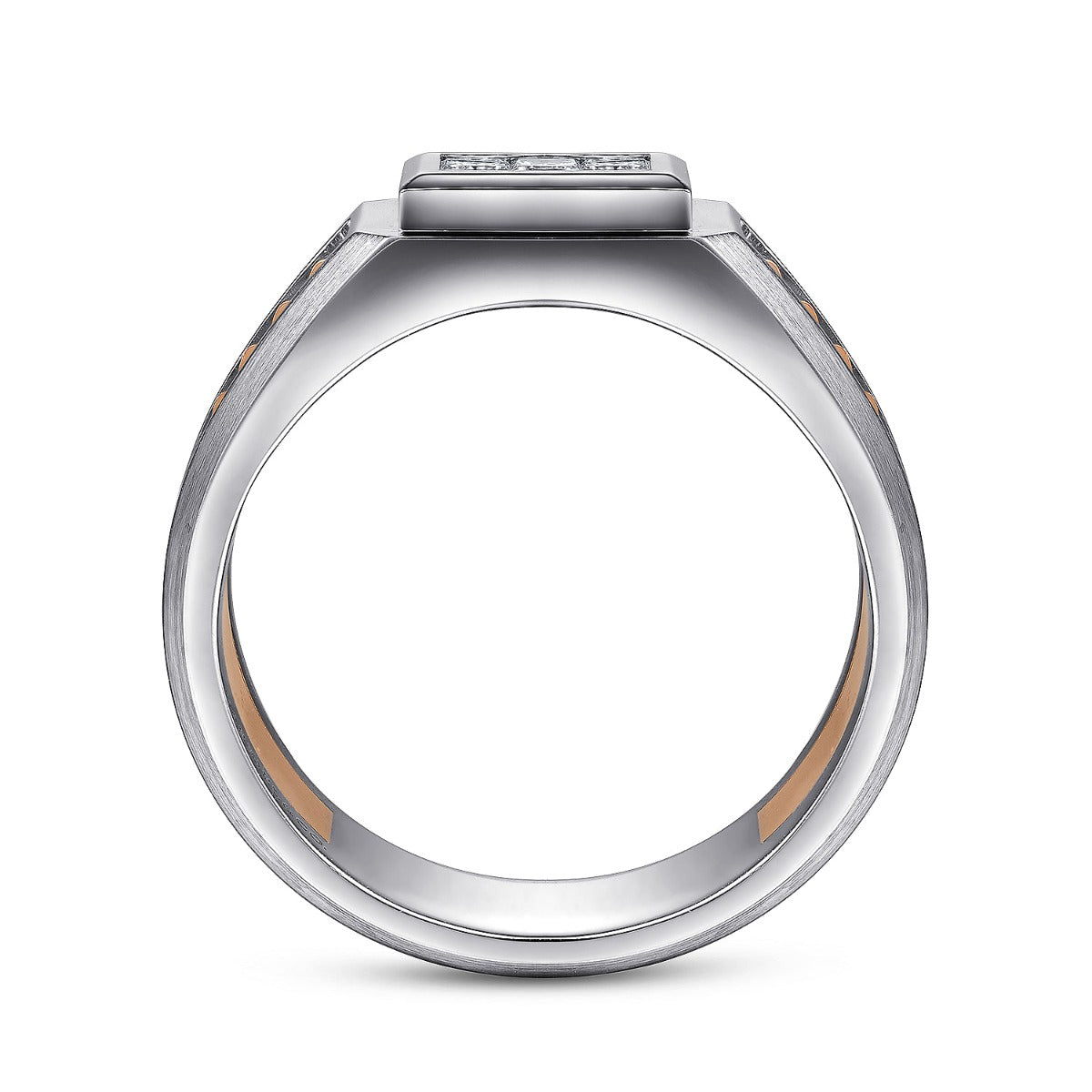 Wide 14K White-Rose Gold Ring with Pave Diamonds in High Polished Finish