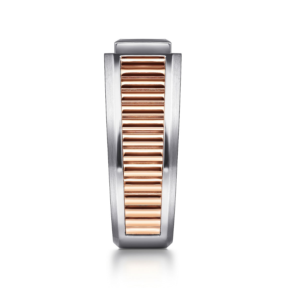 Wide 14K White-Rose Gold Ring with Pave Diamonds in High Polished Finish