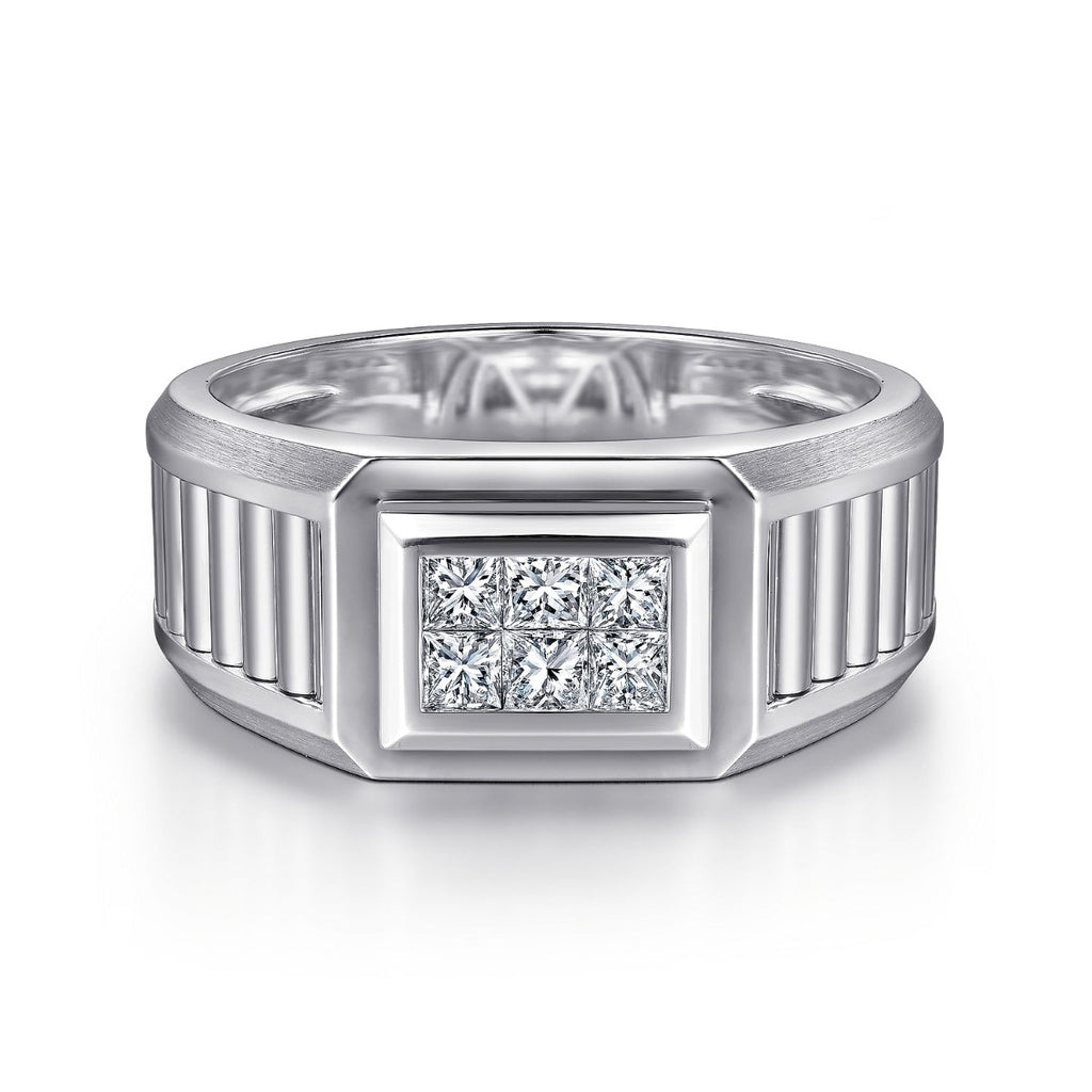 14K White Gold Diamond Mens Ring in High Polished Finish