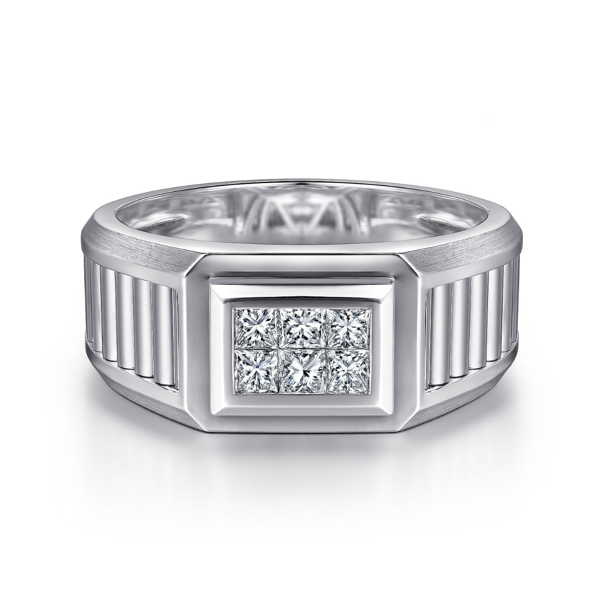 14K White Gold Diamond Mens Ring in High Polished Finish