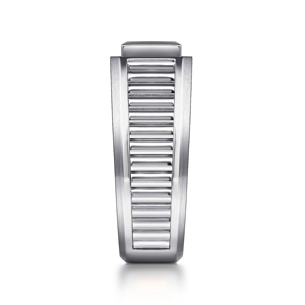 14K White Gold Diamond Mens Ring in High Polished Finish