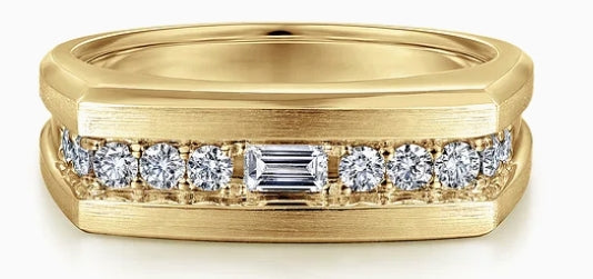 14K Yellow Gold Angular Diamond Ring in Satin Finish