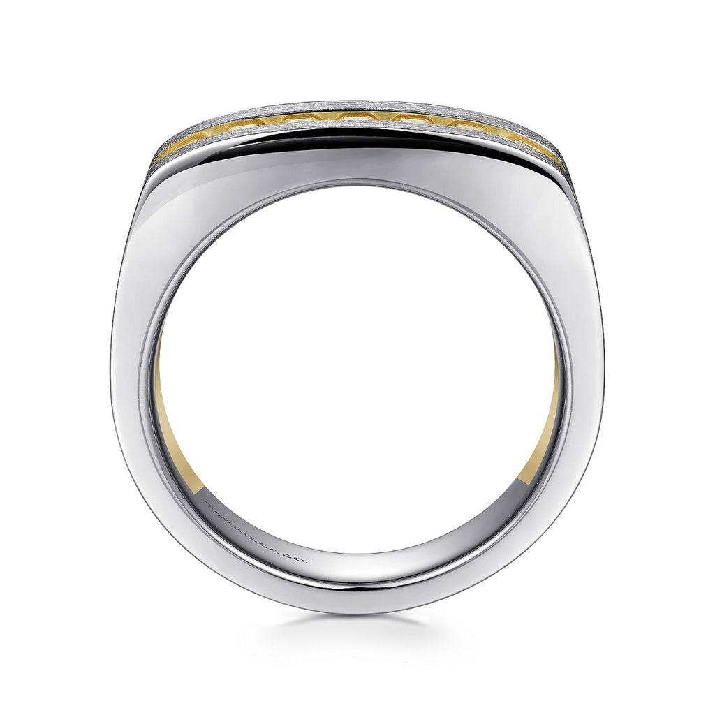 14K Yellow-White Gold Angular Ring in Satin Finish