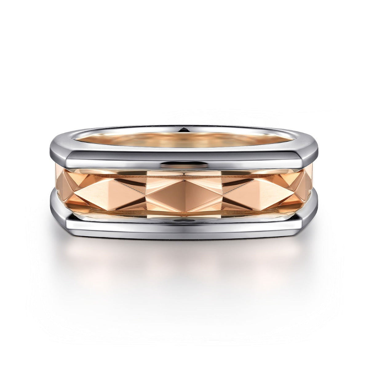14K Rose-White Gold Faceted Ring in High Polished Finish