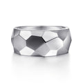 Wide 925 Sterling Silver Faceted Band in High Polished Finish