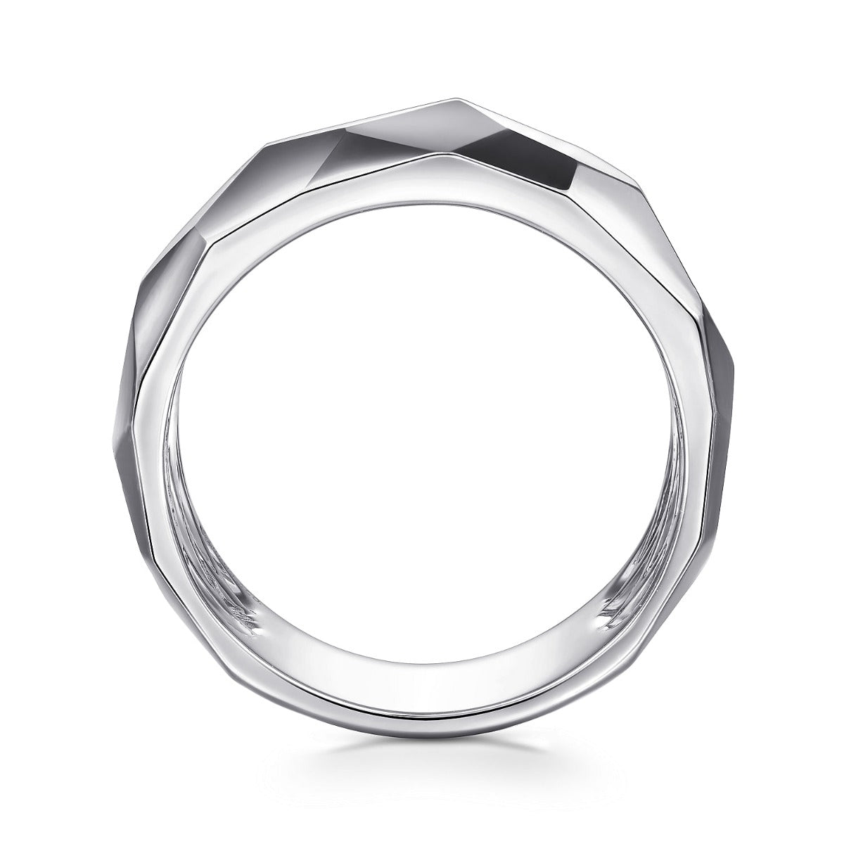 Wide 925 Sterling Silver Faceted Band in High Polished Finish