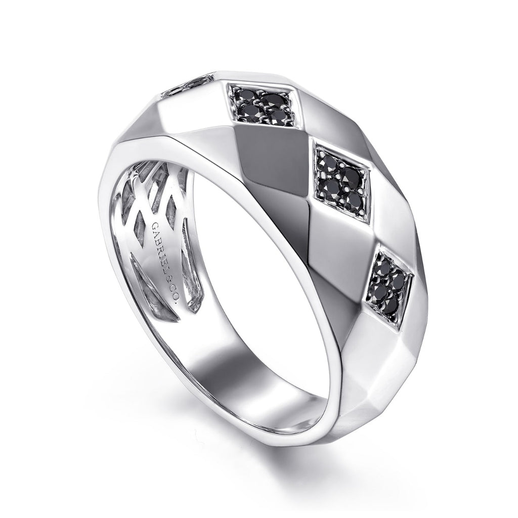 925 Sterling Silver Faceted Black Spinel Men's Ring in High Polished Finish