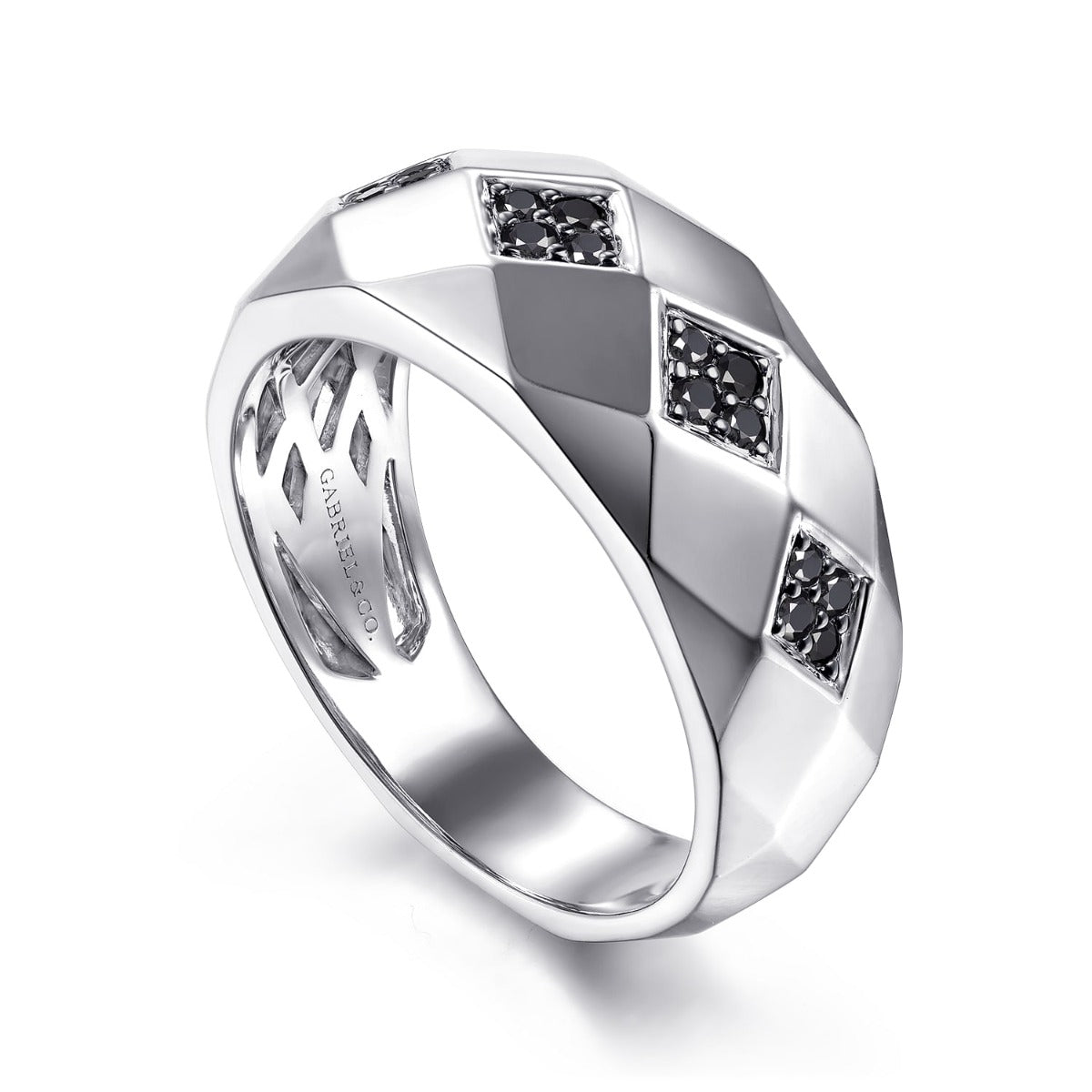 925 Sterling Silver Faceted Black Spinel Men's Ring in High Polished Finish