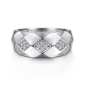14K White Gold Faceted Diamond Ring in High Polished Finish