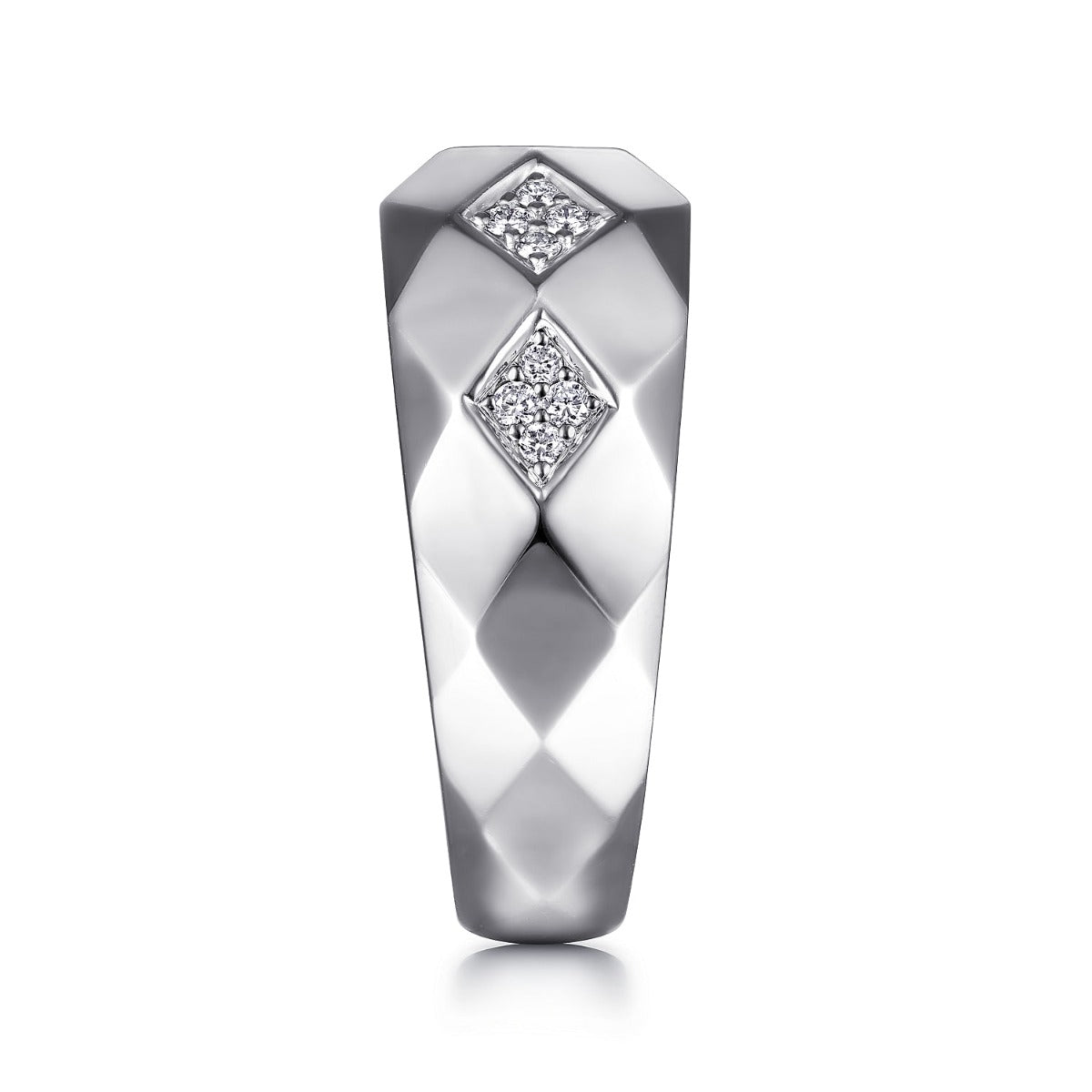 14K White Gold Faceted Diamond Ring in High Polished Finish