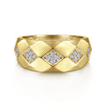 14K Yellow Gold Faceted Diamond Ring in High Polished Finish
