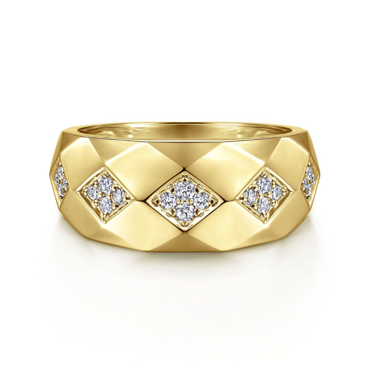 14K Yellow Gold Faceted Diamond Ring in High Polished Finish