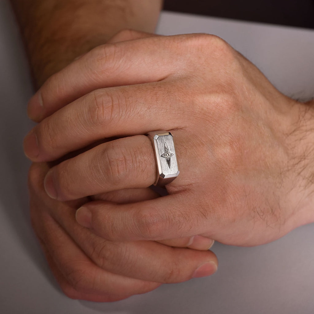Wide 925 Sterling Silver North Star Ring in Satin Finish