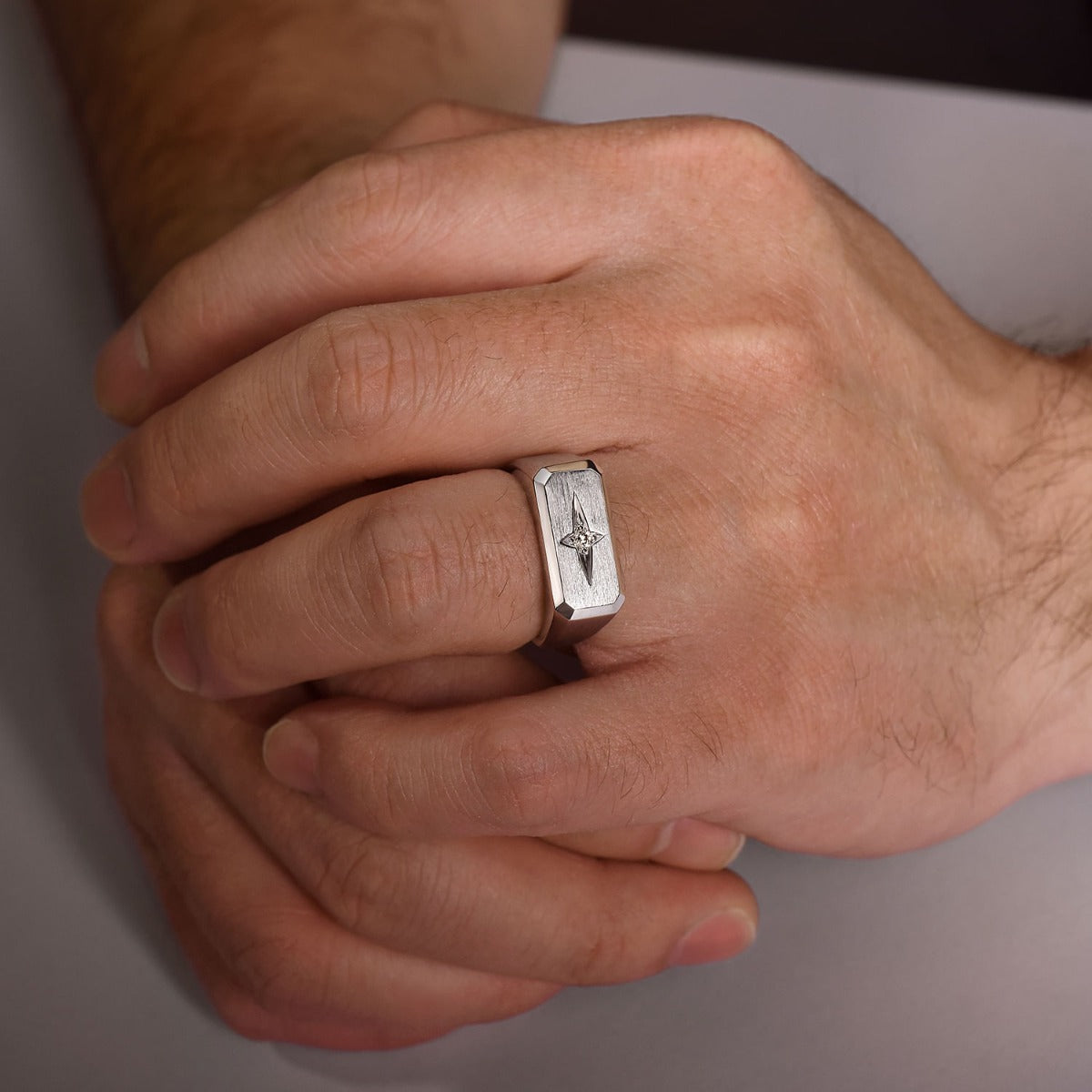 Wide 925 Sterling Silver North Star Ring in Satin Finish