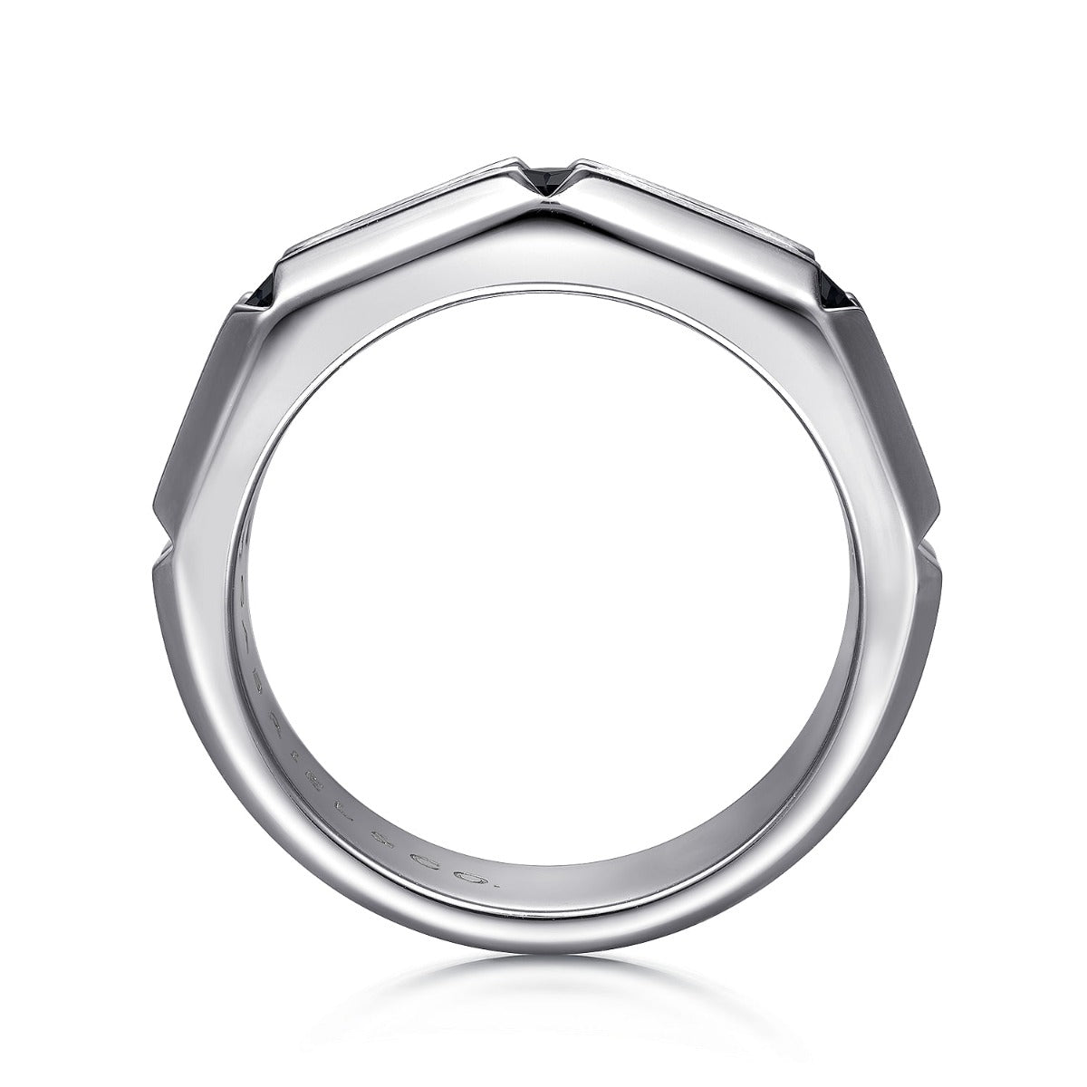 925 Sterling Silver Ring with Princess Cut Black Spinel Stations in Horizontal Brush Finish