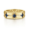 14K Yellow Gold Ring with Princess Cut Sapphire B quality Stations in Horizontal Brush Finish