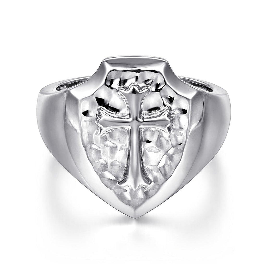 Wide 925 Sterling Silver Cross Signet Ring in High Polished Finish