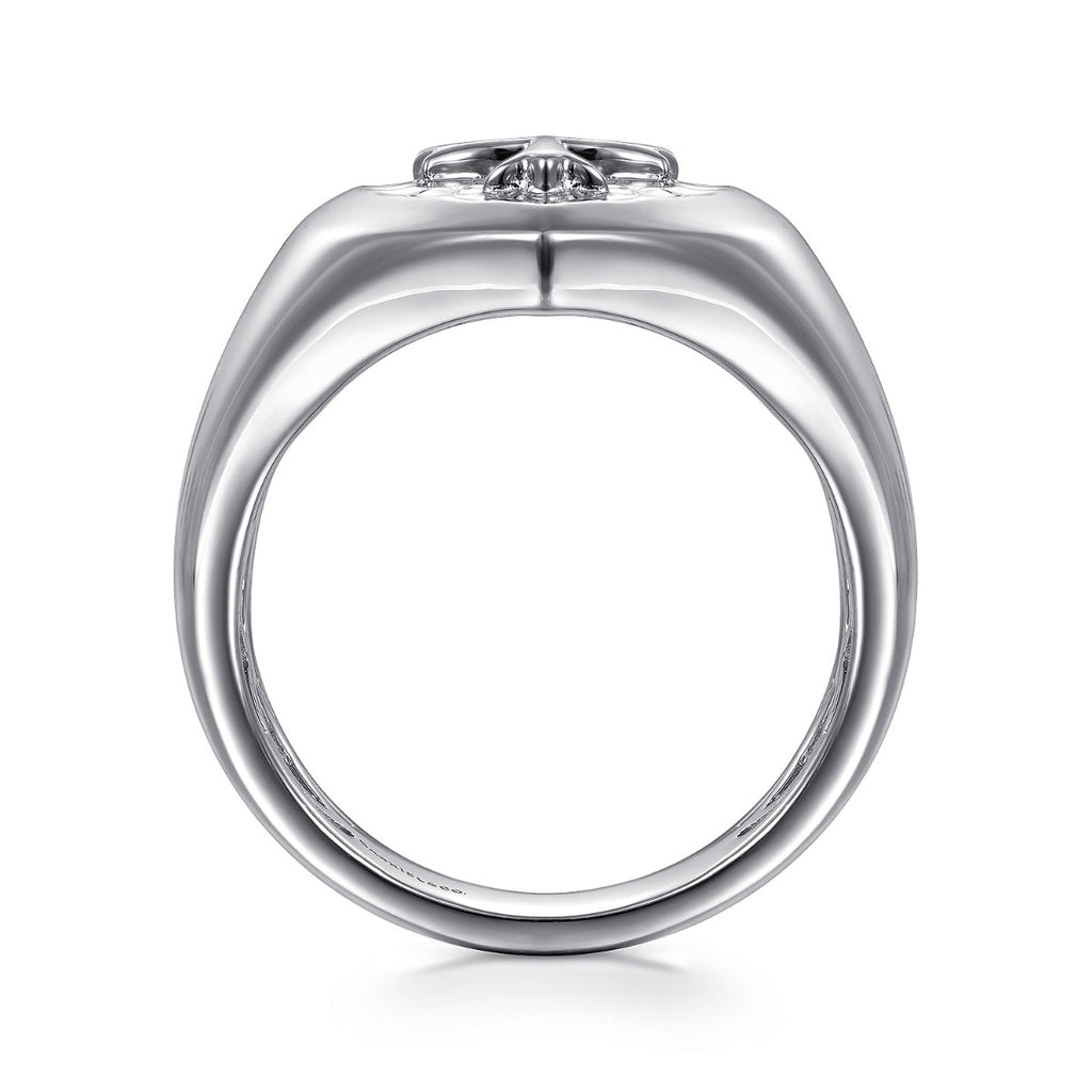 Wide 925 Sterling Silver Cross Signet Ring in High Polished Finish