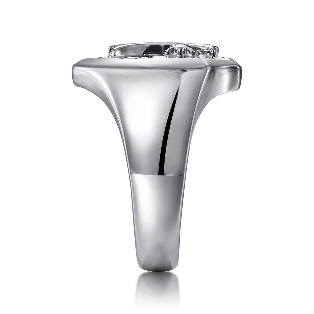 Wide 925 Sterling Silver Cross Signet Ring in High Polished Finish